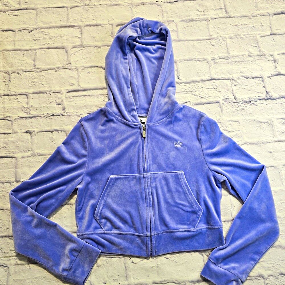 Juicy Couture Y2K Lavender Purple Velour Zip Up Hoodie Crown Logo Back Graphic M